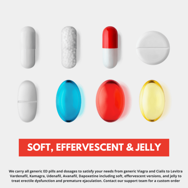 Kamagra jelly, Udenafil, Avanafil, Dapoxetine, soft Viagra, effervescent Cialis ED Pills